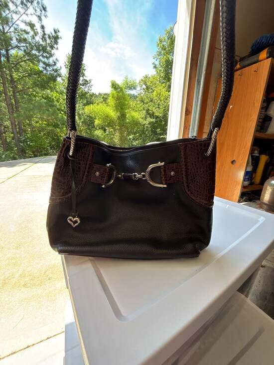 Brighton Handbags - Brighton Pebbled Leather and Croc-Embossed Shoulder Bag with Braided Strap